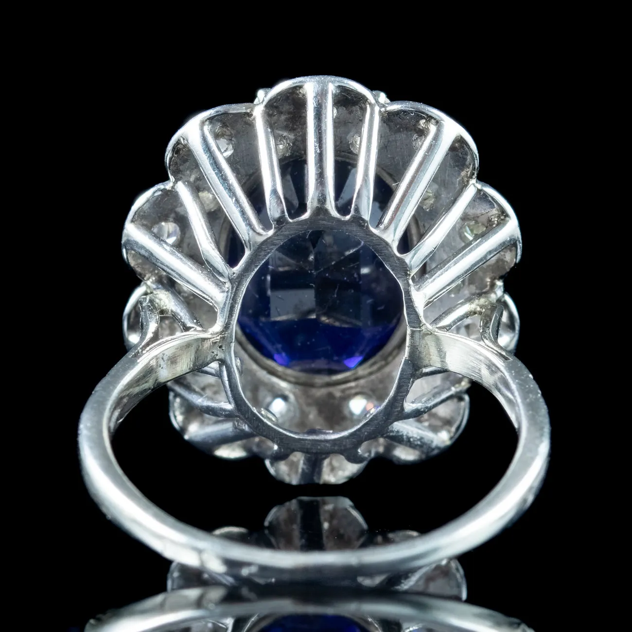 Antique Edwardian Blue Sapphire Diamond Cluster Ring 4.2ct Synthetic Sapphire