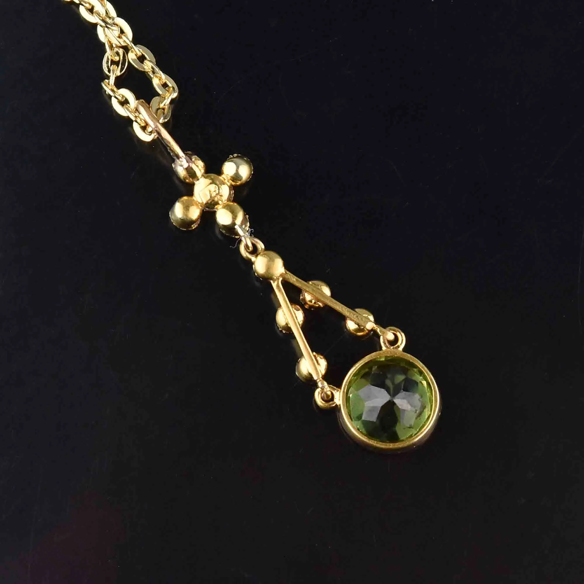 Antique Victorian 15K Gold Seed Pearl Peridot Pendant