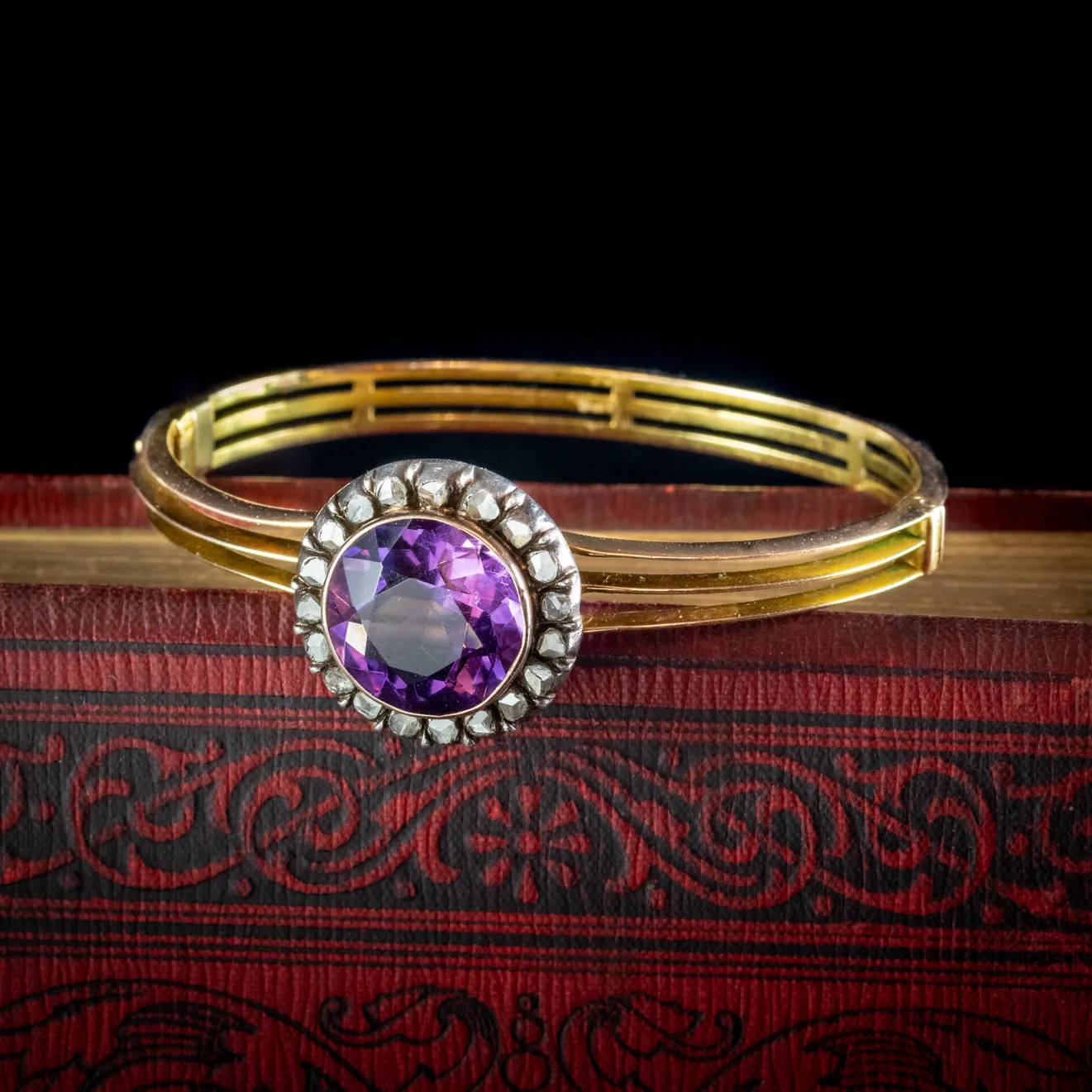 Antique Victorian Amethyst Diamond Bangle 15ct Gold Circa 1880