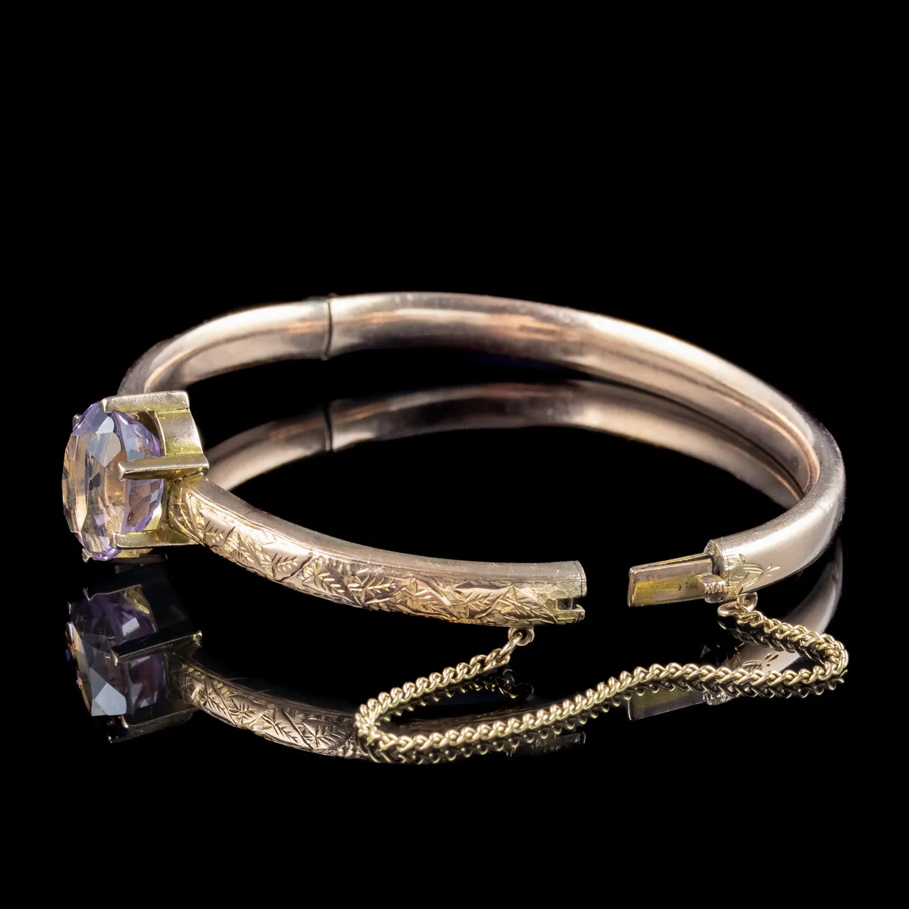 Antique Victorian Amethyst Ivy Bangle 9ct Gold 6ct Stone