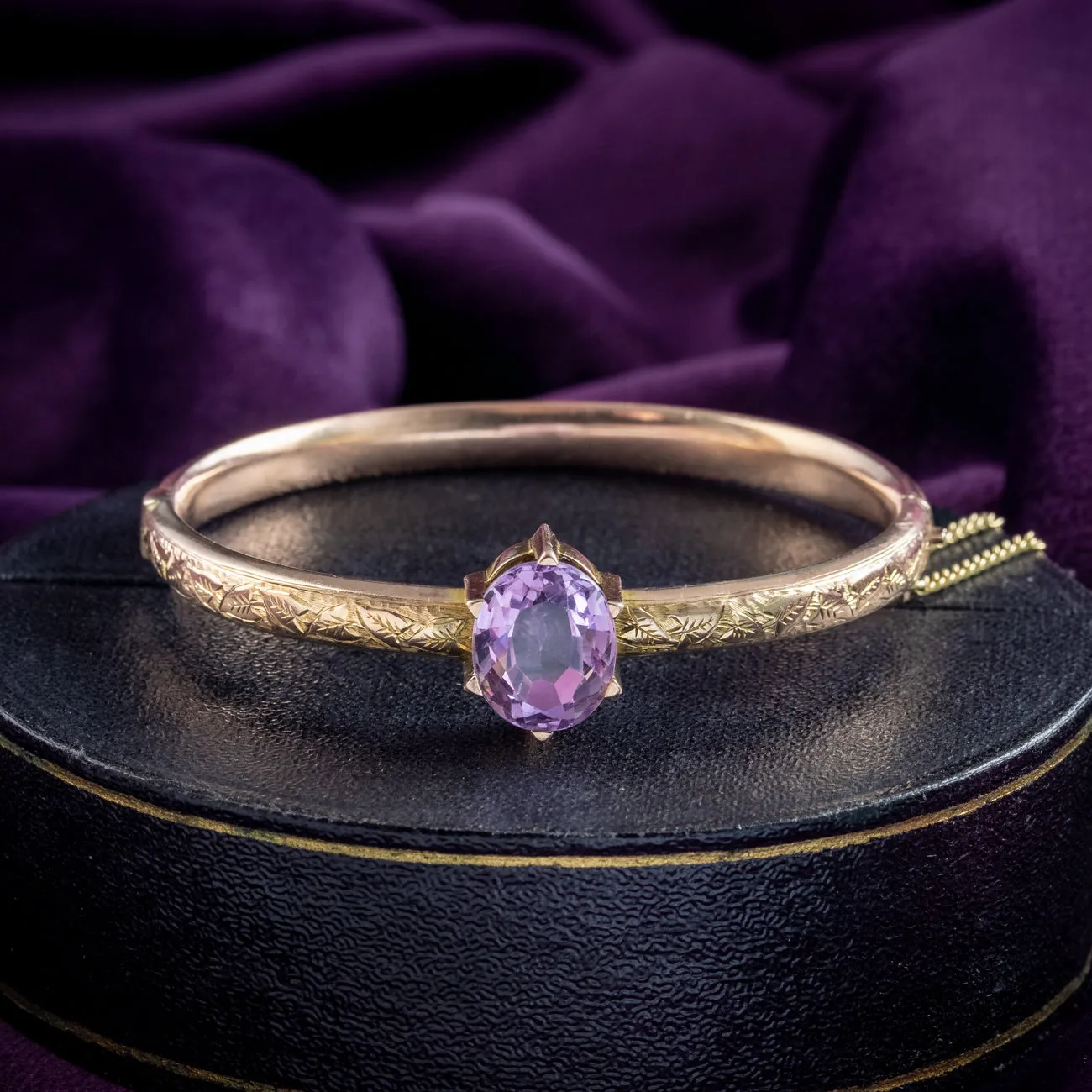 Antique Victorian Amethyst Ivy Bangle 9ct Gold 6ct Stone