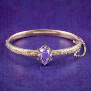 Antique Victorian Amethyst Ivy Bangle 9ct Gold 6ct Stone