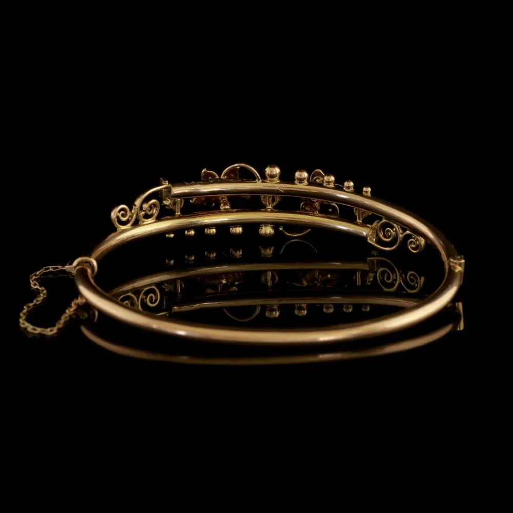 Antique Victorian Suffragette Bangle 9Ct Gold Floral Bangle Circa 1900