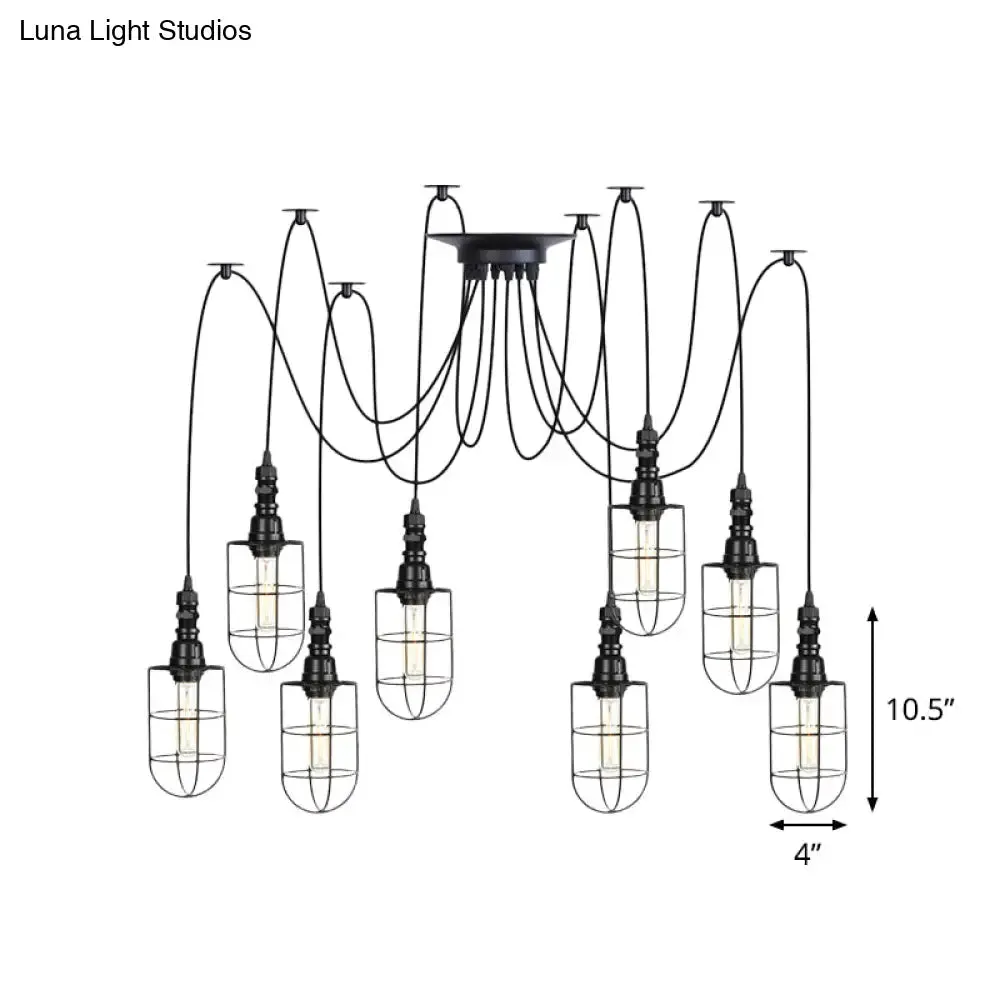 Antiqued Caged Iron Swag Pendant Lighting - 2/3/6 Bulbs, Mini Multiple Hanging Lamp in Black