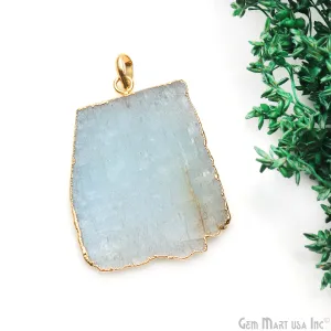 Aquamarine Free Form shape 45x34mm Gold Electroplated Gemstone Single Bail Pendant