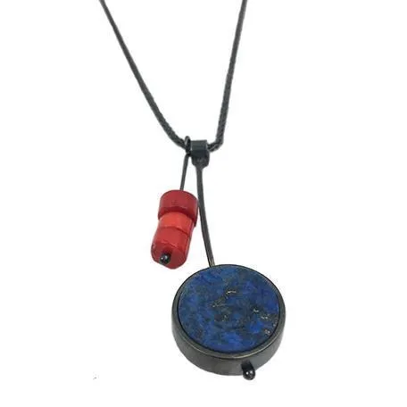 Ashka Dymel Necklace: Lapis Disc