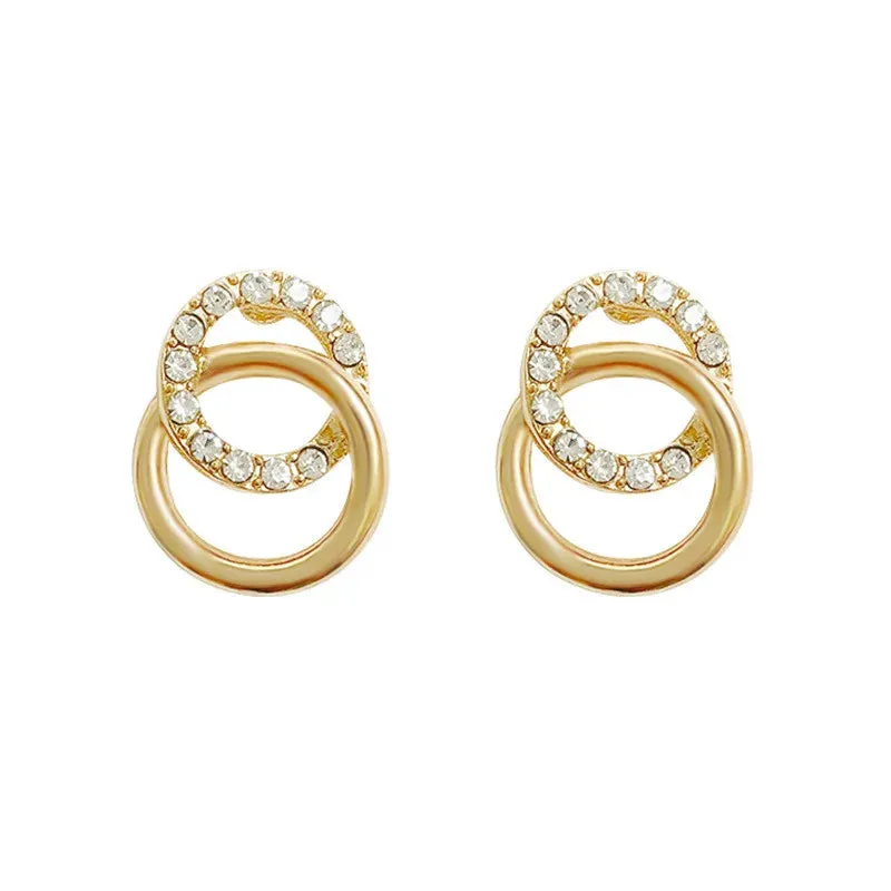 Asymmetrical Round Hollow Rhinestone Accessories pendientes mujer Women's Earring