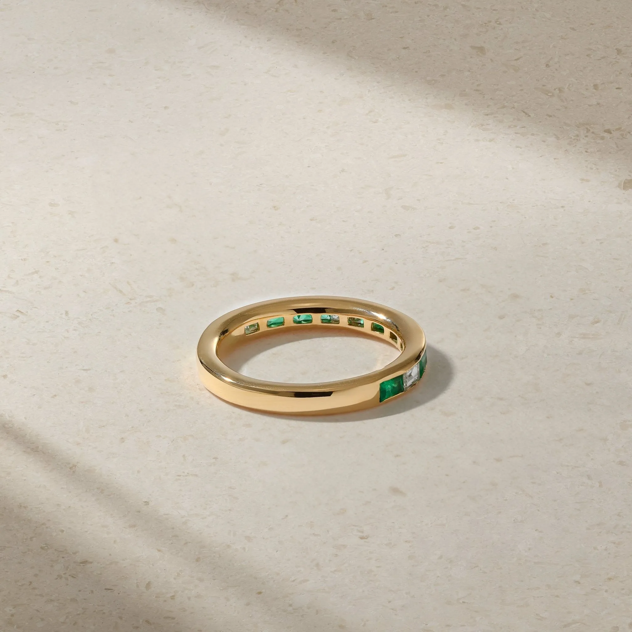 Baguette Emerald and Diamond Thread Ring