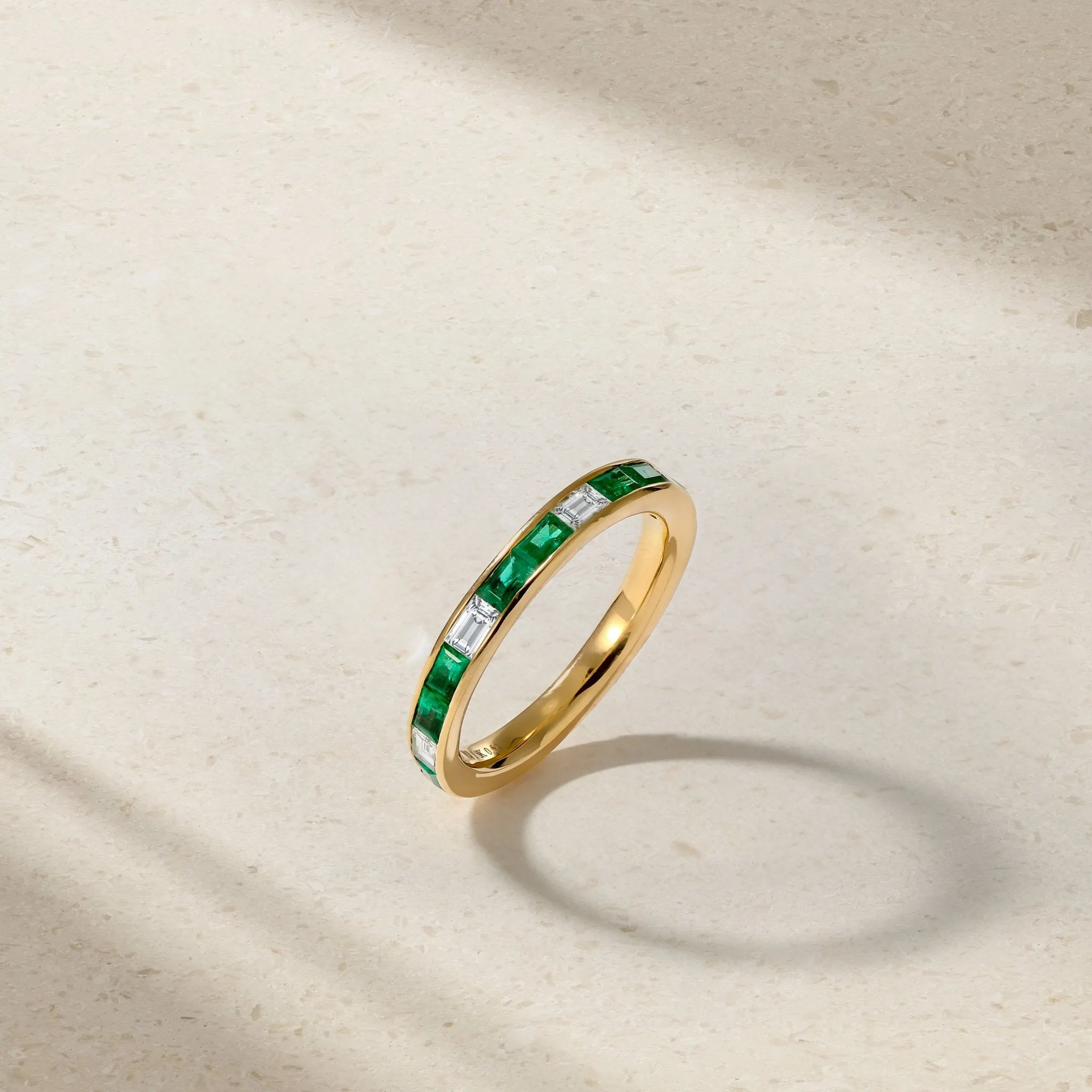 Baguette Emerald and Diamond Thread Ring