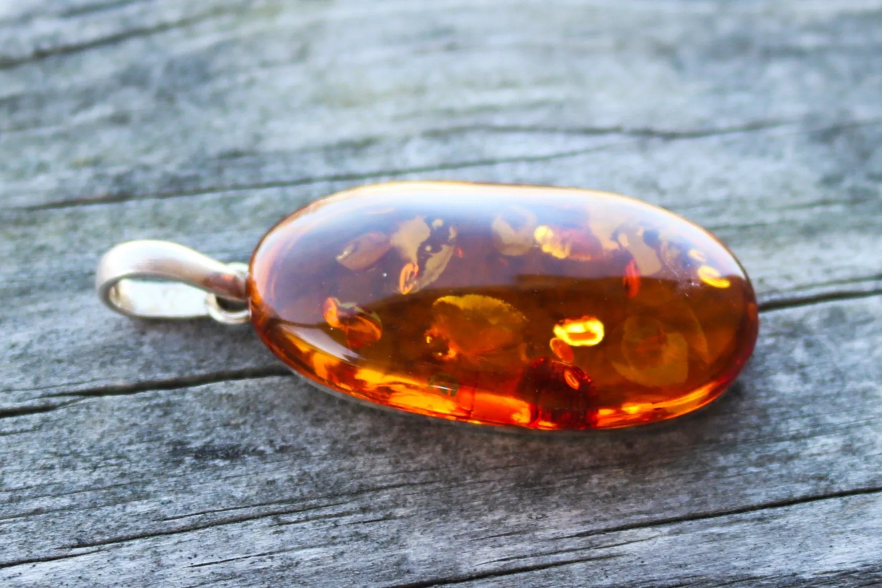 Baltic Amber Pendant Honey Oval Sparkling Unisex 2.15" 10.3 gram 925 Silver