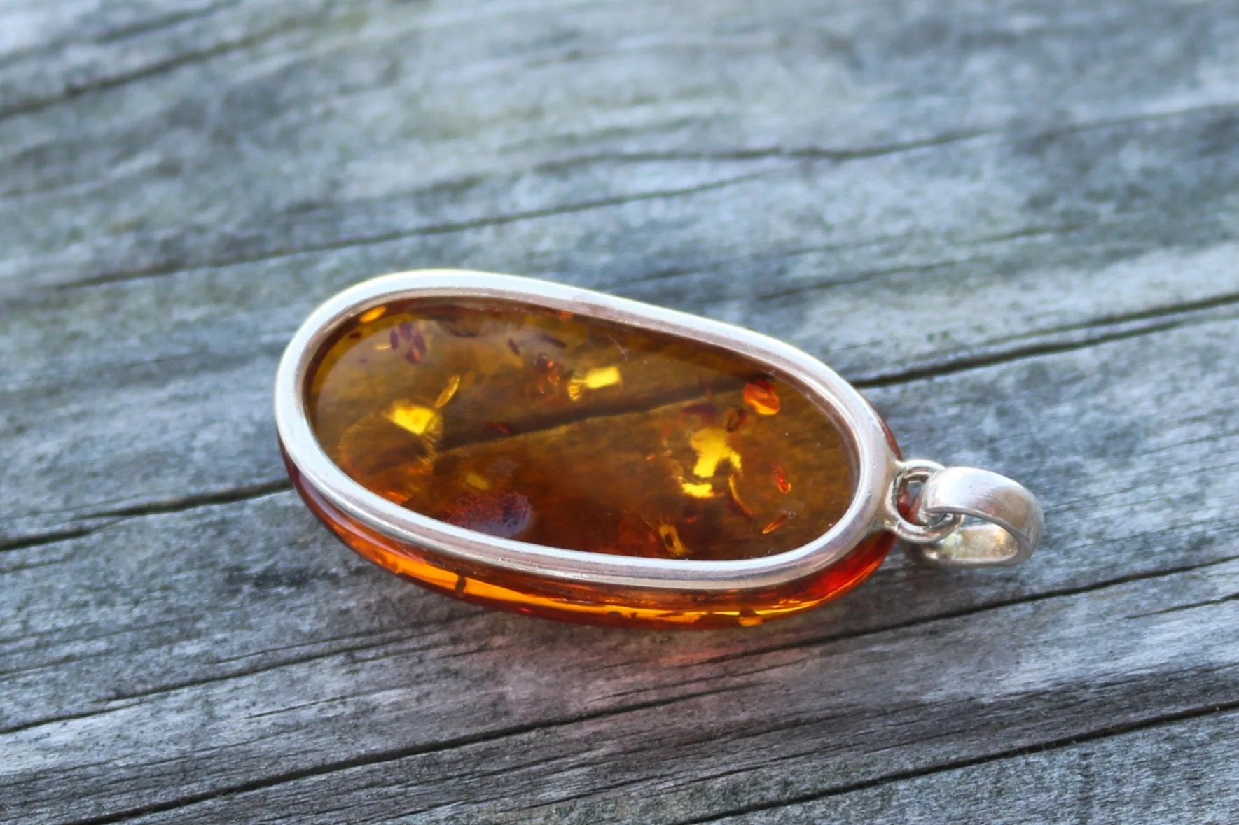 Baltic Amber Pendant Honey Oval Sparkling Unisex 2.15" 10.3 gram 925 Silver