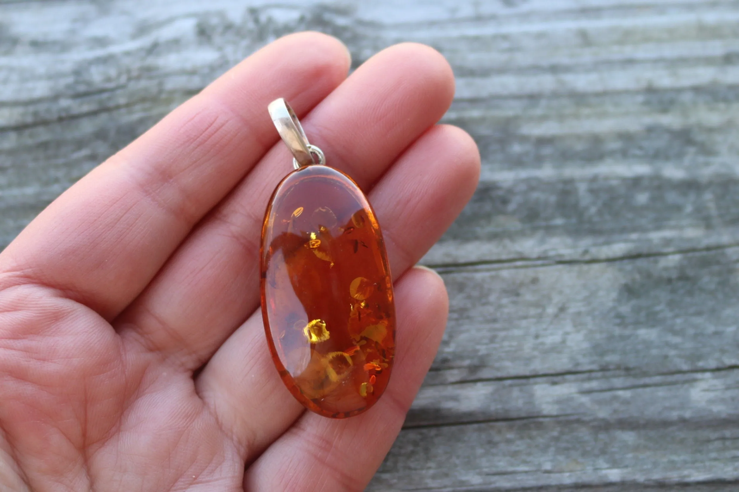 Baltic Amber Pendant Honey Oval Sparkling Unisex 2.15" 10.3 gram 925 Silver