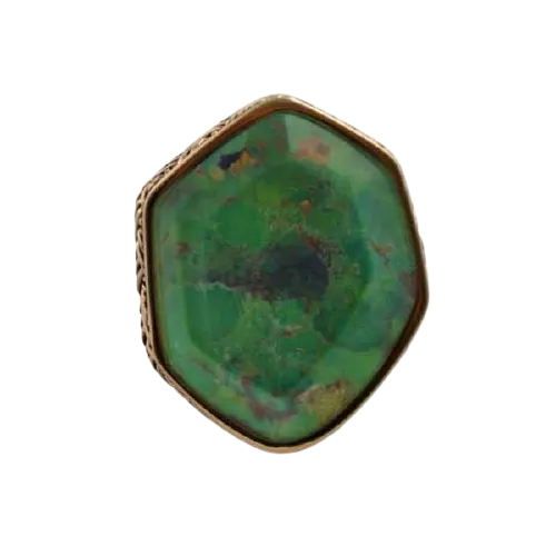 Barse Hammered Bronze Statement Ring - Lime Green Agate