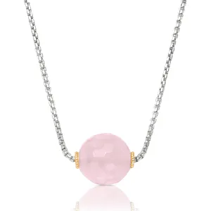 Bead Necklace with rose quartz in two tone sterling silver