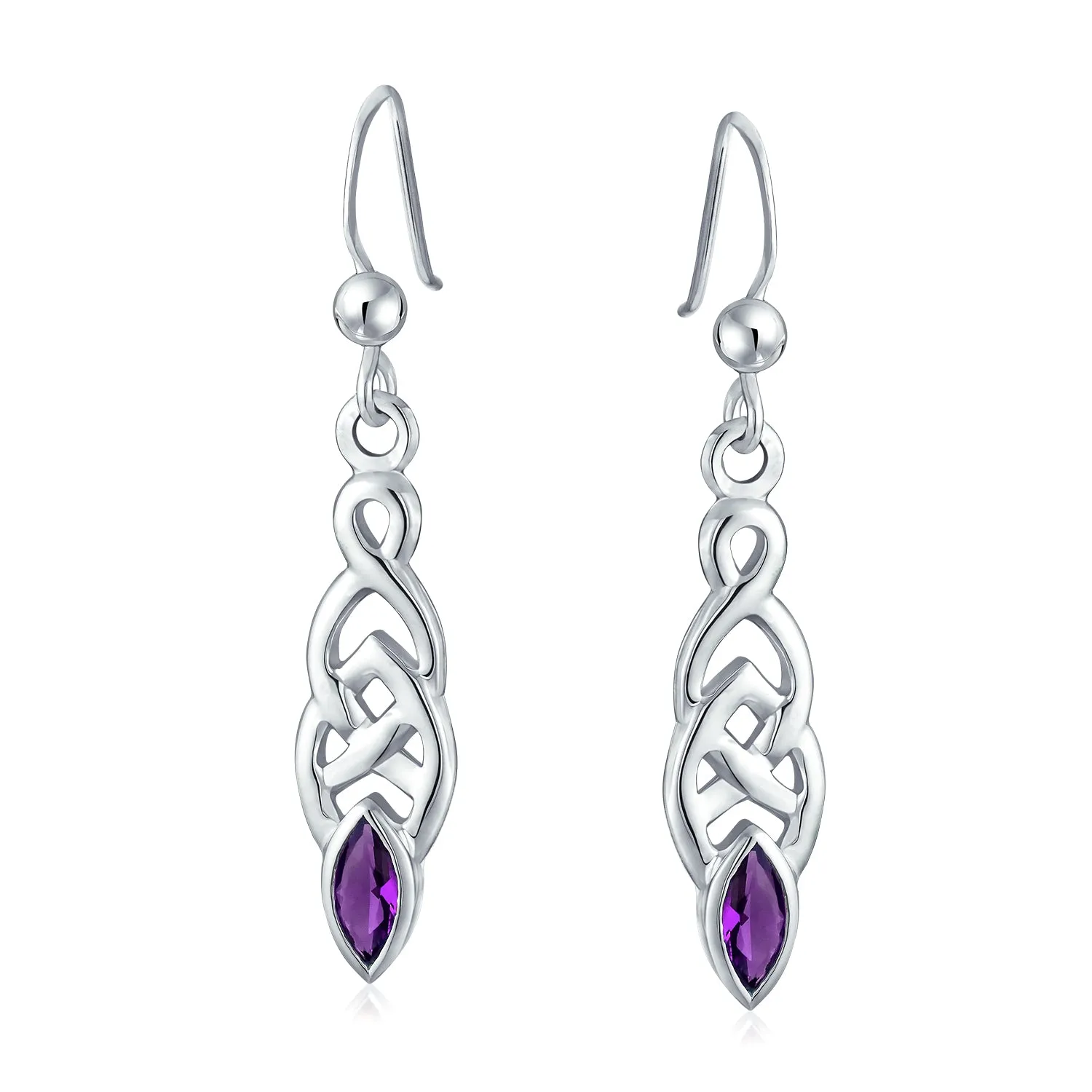 BFF Celtic Love Knot Dangle Chandelier Earrings with Simulated Gemstones in Sterling Silver