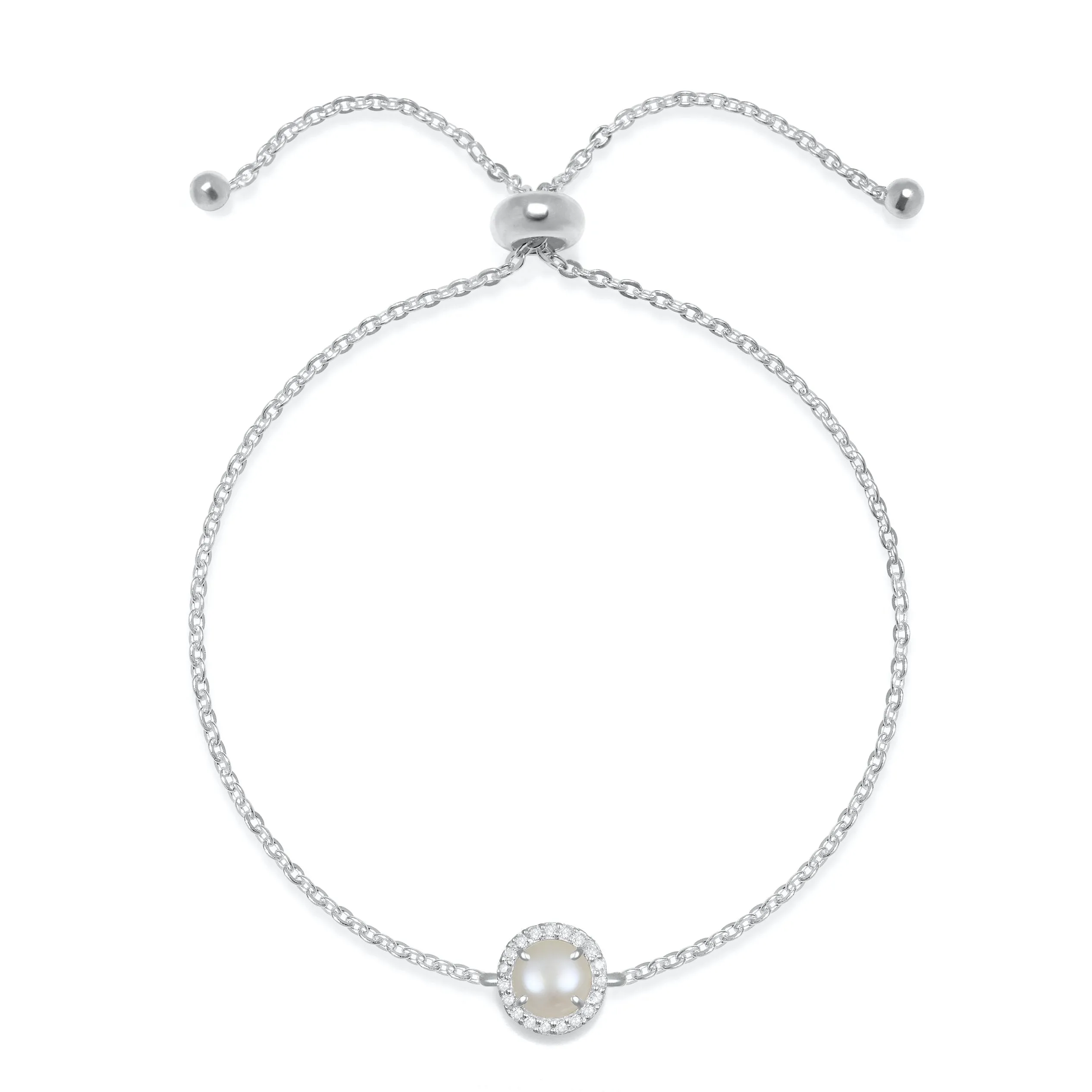 Birthstone & Diamond Bracelet- June Freshwater Pearl