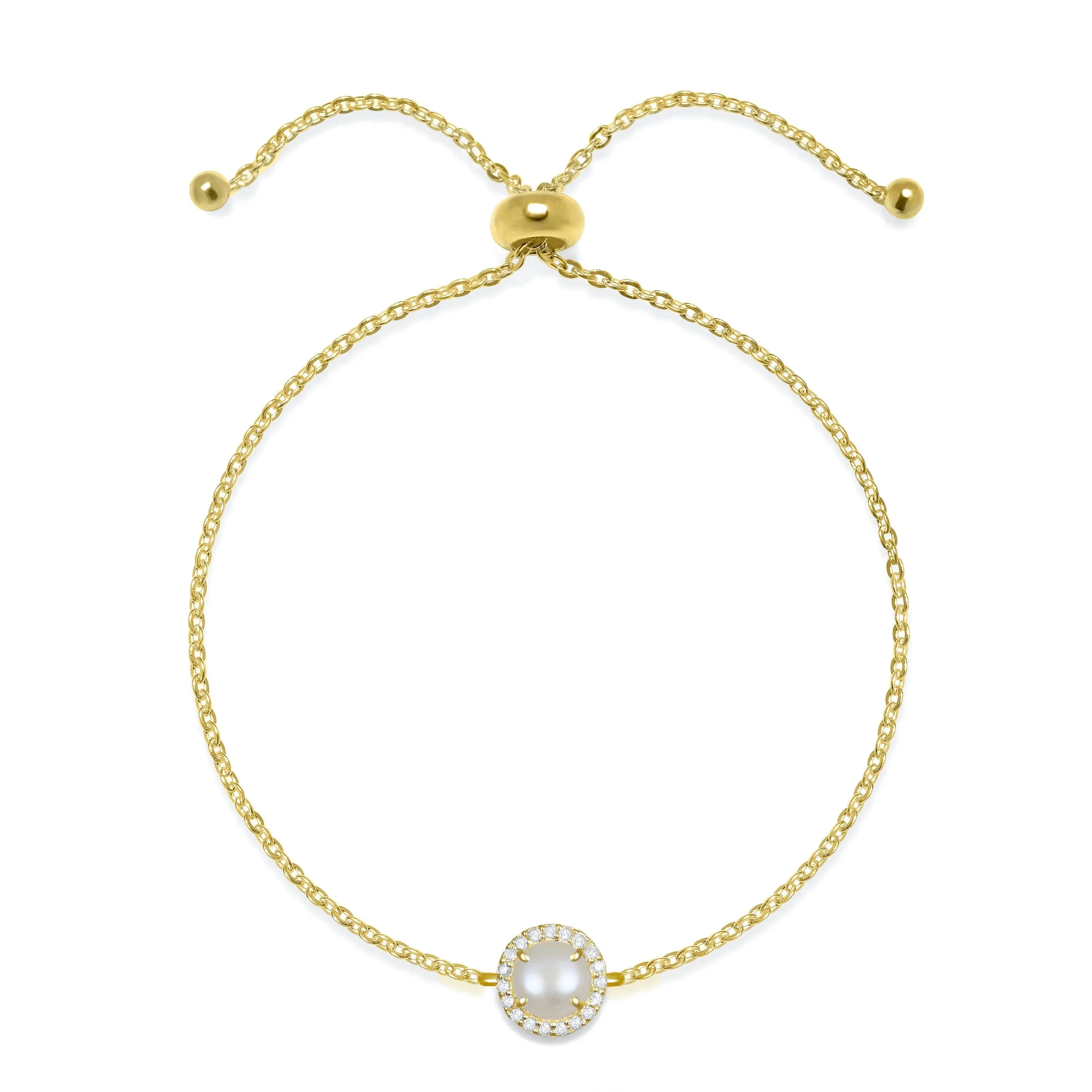 Birthstone & Diamond Bracelet- June Freshwater Pearl