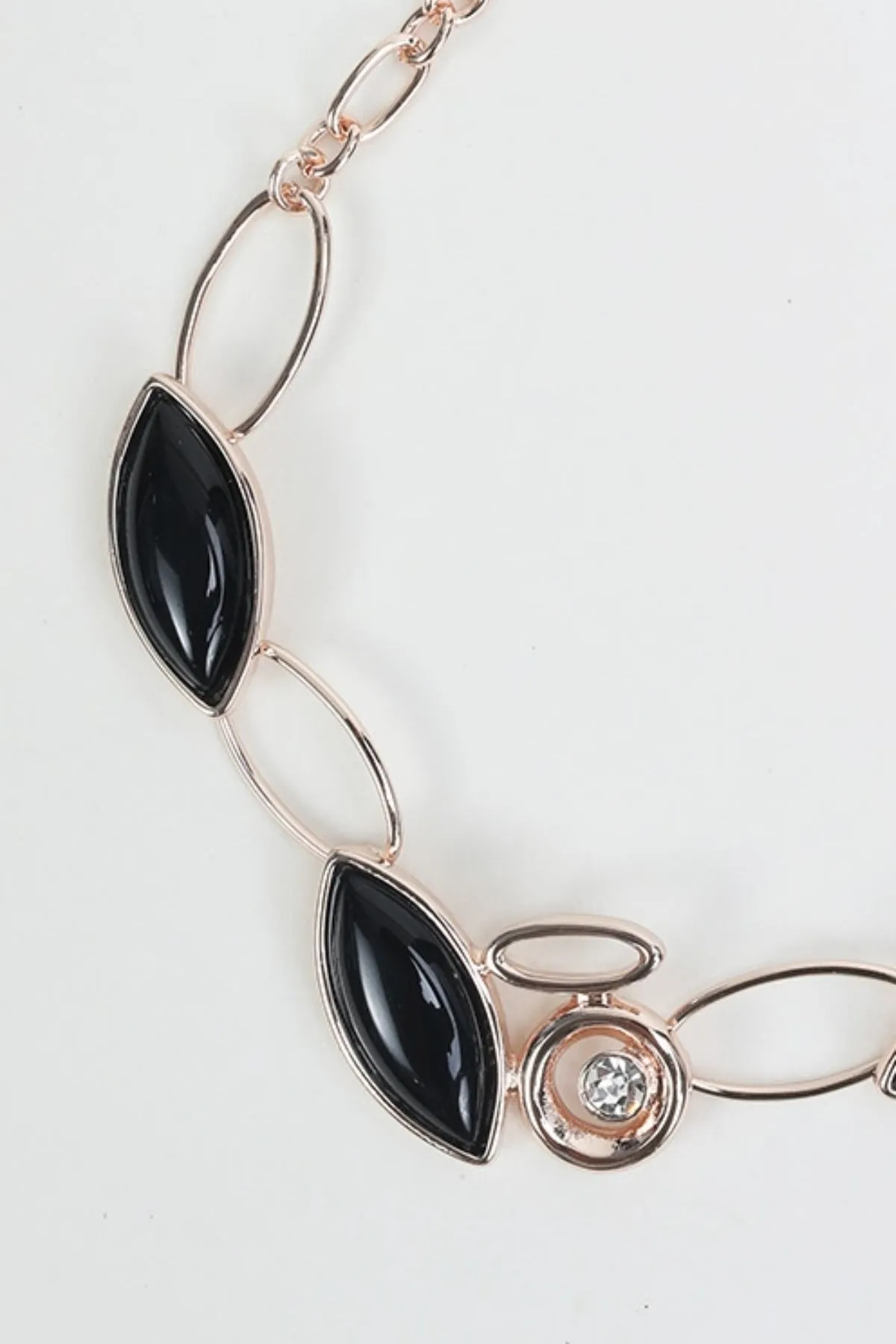 Black Crystal & Stone Rose Gold Necklace