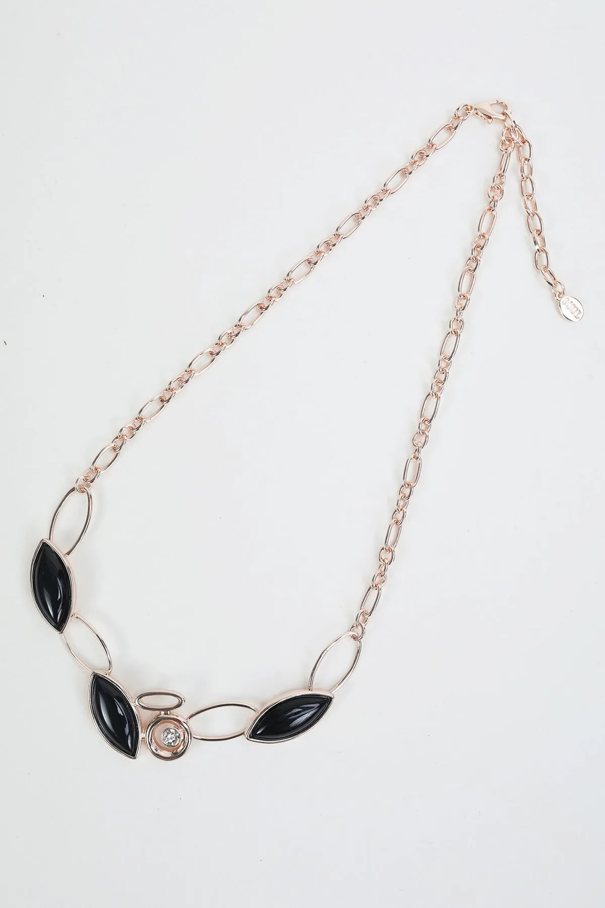 Black Crystal & Stone Rose Gold Necklace