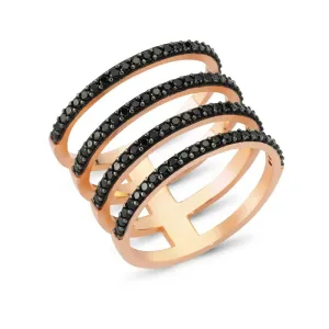 Black Dainty Four Multi Band Silver Stacked Ring