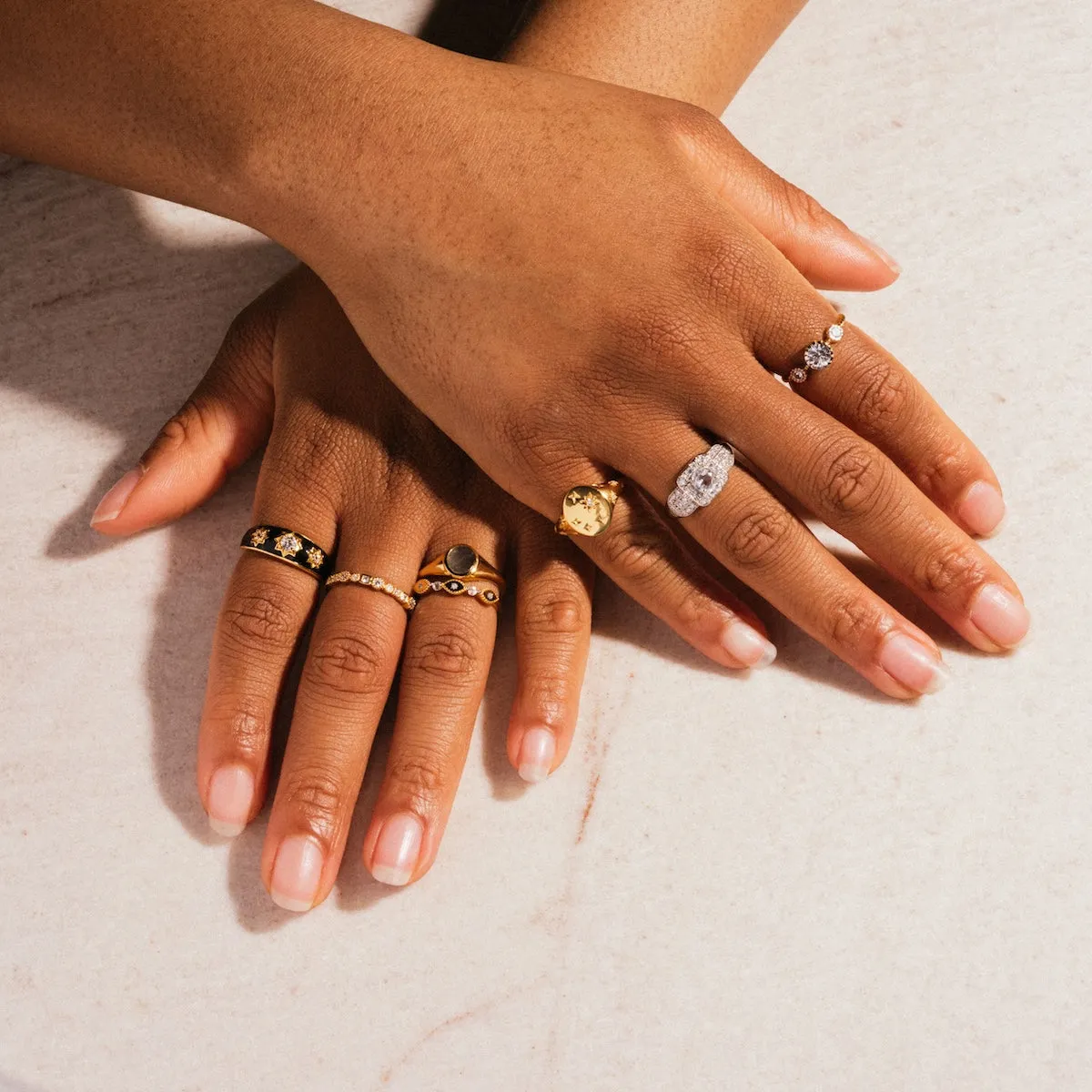 Black Enamel Star Set Ring