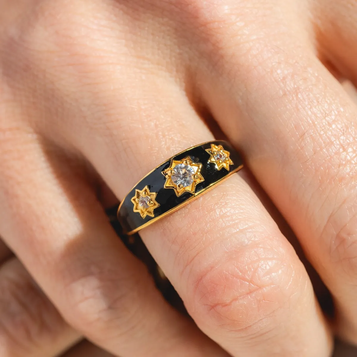 Black Enamel Star Set Ring