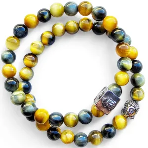 Blue & Gold Tiger's Eye Unisex Buddha Reiki Healing Beaded Gemstone Bracelets