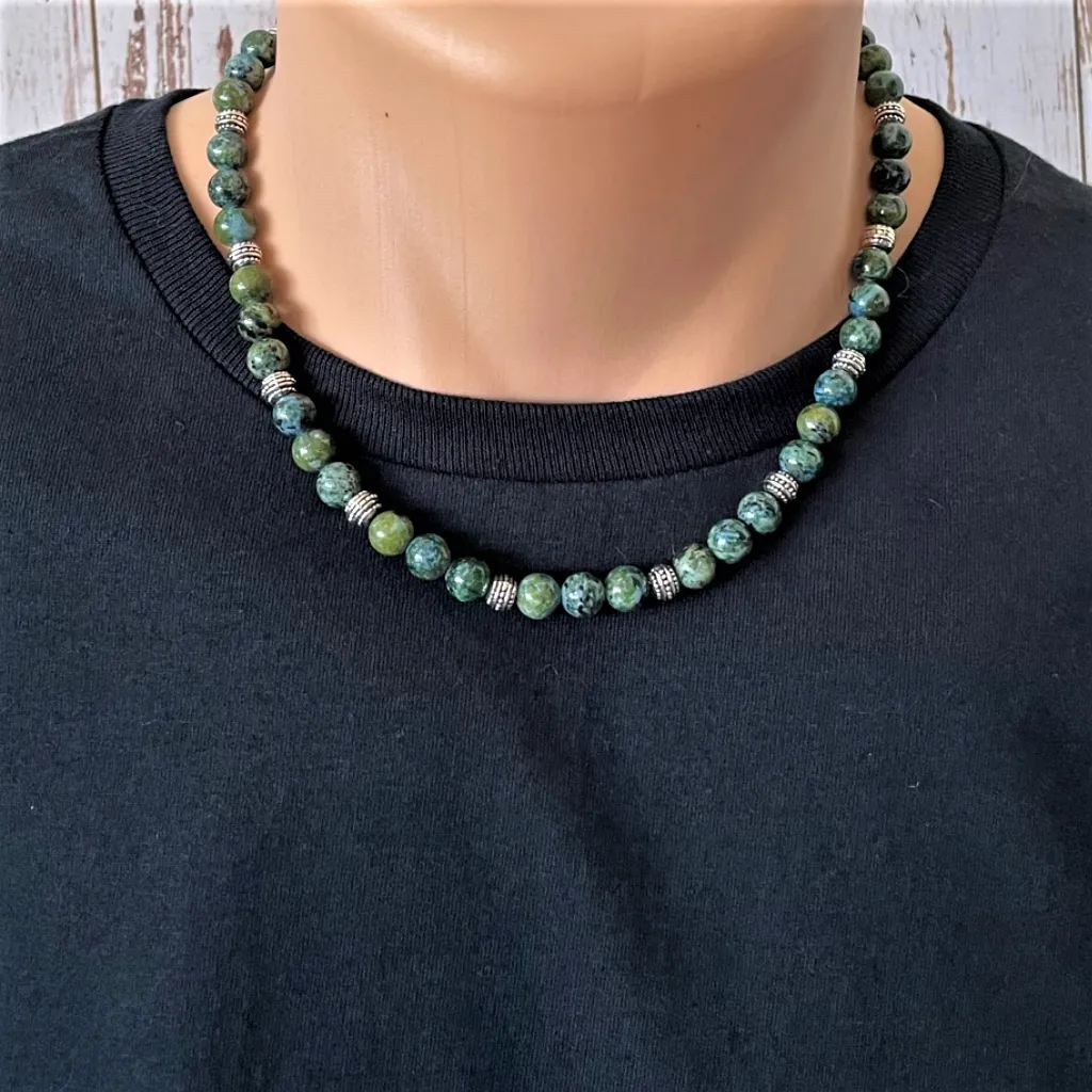 Blue Spar Jasper Mens Beaded Necklace