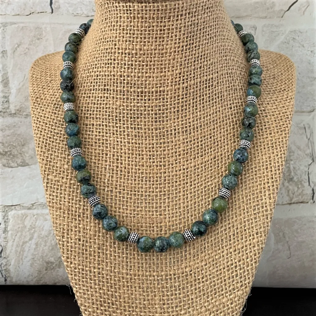 Blue Spar Jasper Mens Beaded Necklace