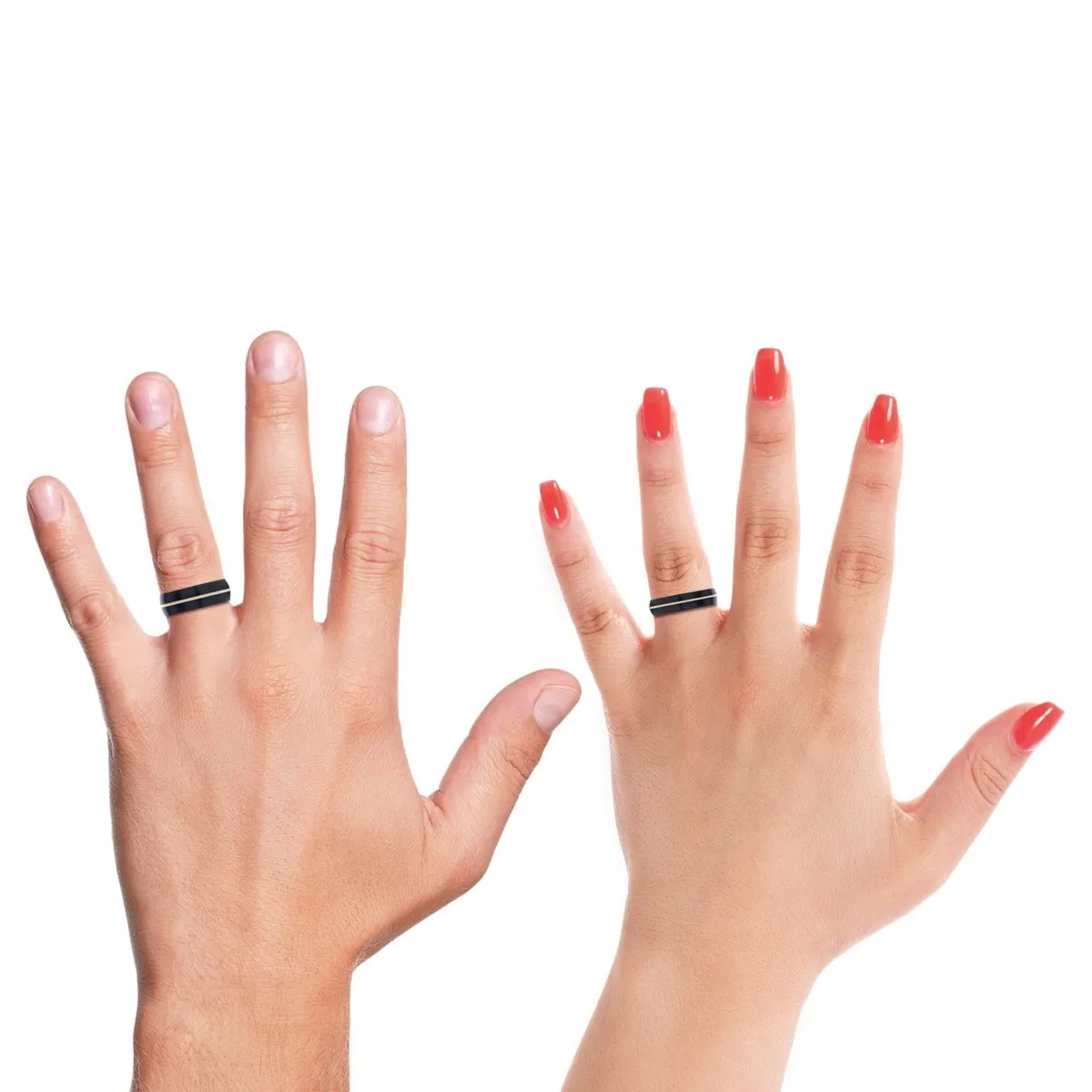 BOLD | Red Ring, Black Tungsten Ring, Rose Gold Groove, Domed