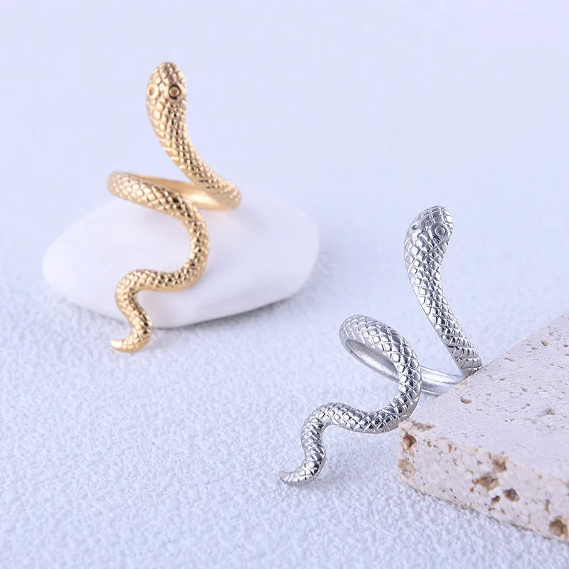 Bold Snake Animal Chinese Zodiac Stainless Steel Electroplating Rings