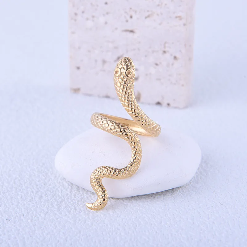 Bold Snake Animal Chinese Zodiac Stainless Steel Electroplating Rings