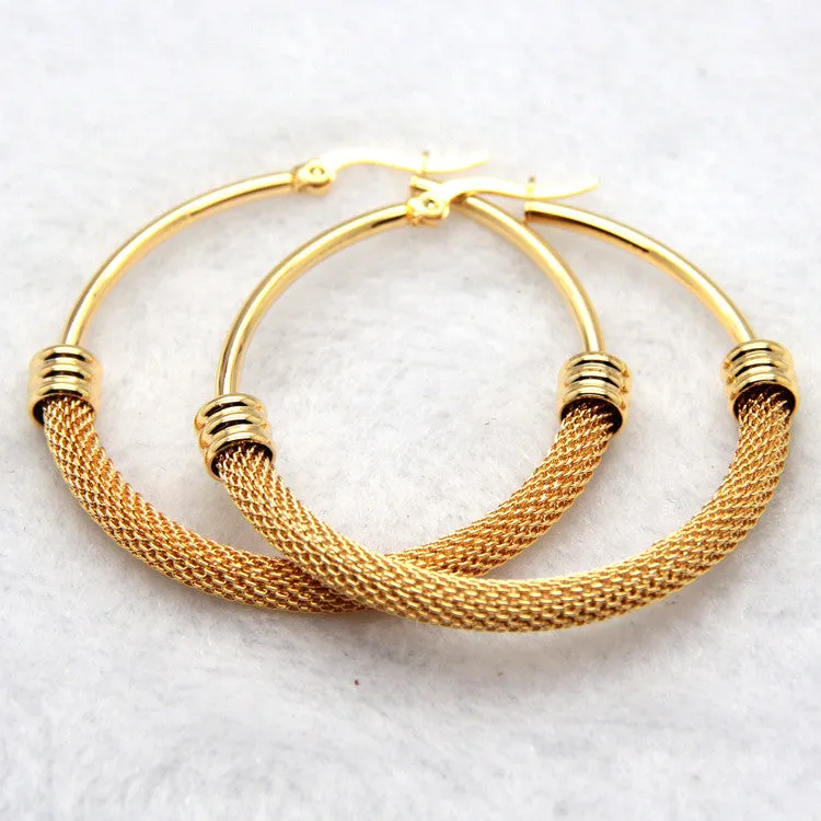 Brand Earrings For Women Fashion Jewelry Gift Wholesale Trendy 2 Colors 18K Real Gold/Platinum Plated Net Round Hoop Earrings