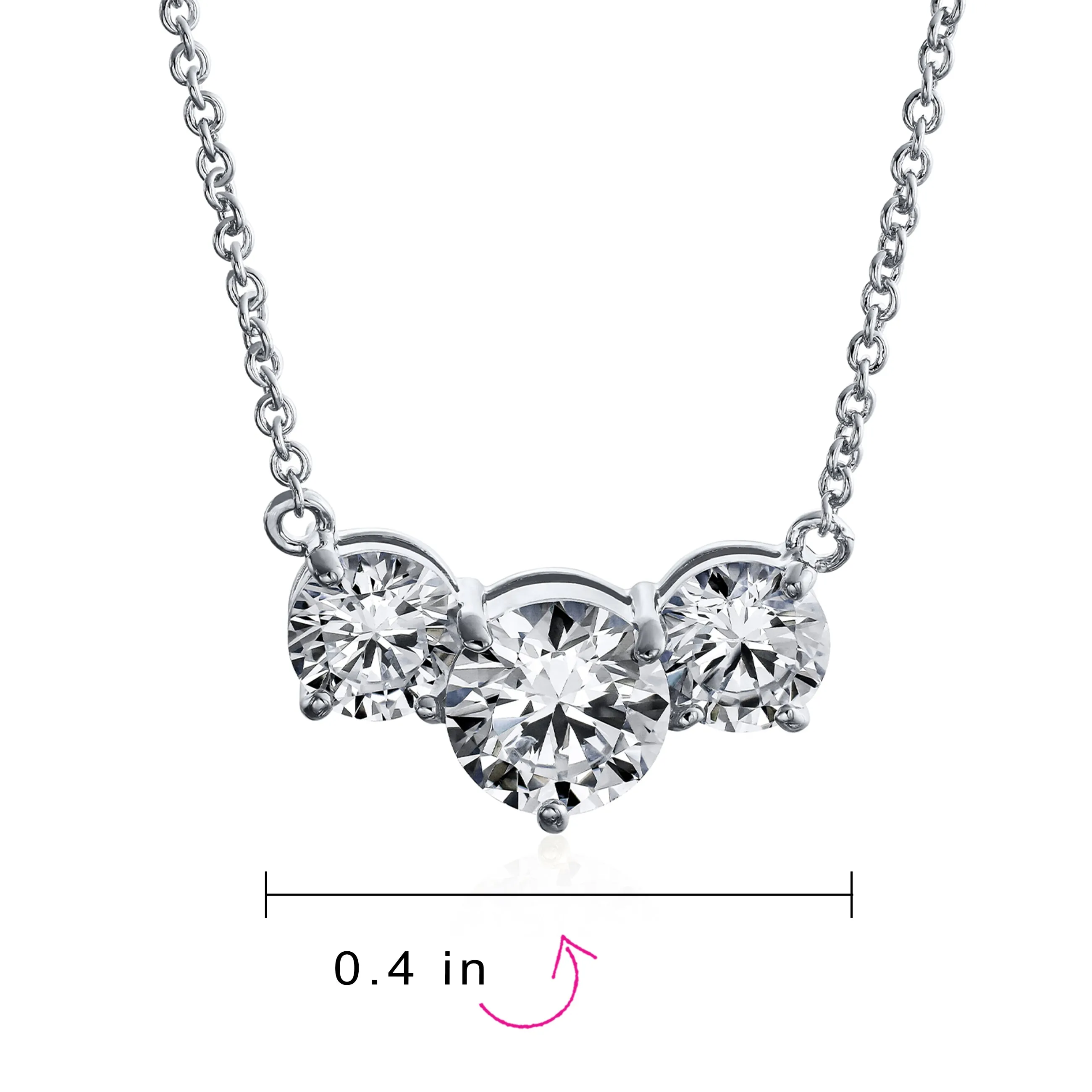 Bridal Necklace Classic CZ Solitaire 2CTW Three Stone Choker in Gold or Silver