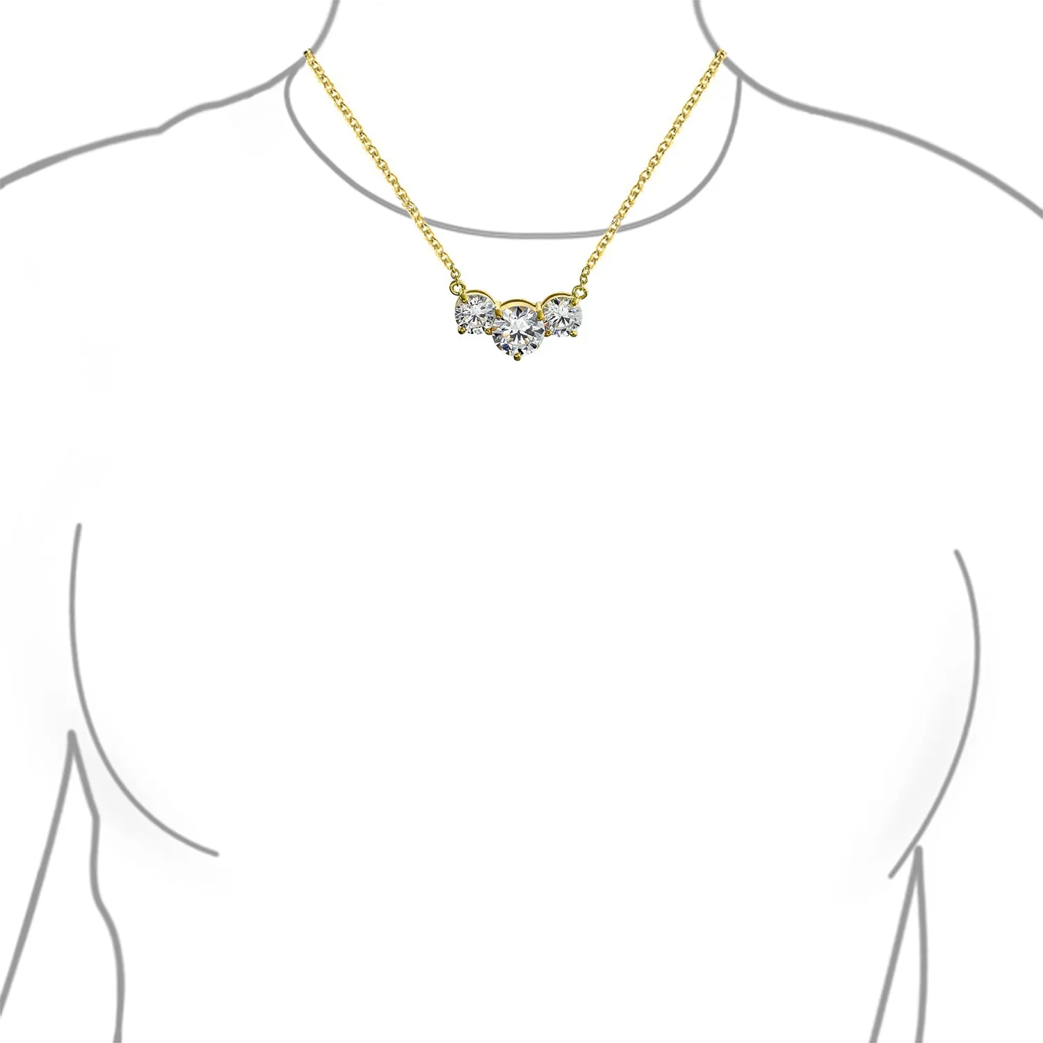 Bridal Necklace Classic CZ Solitaire 2CTW Three Stone Choker in Gold or Silver