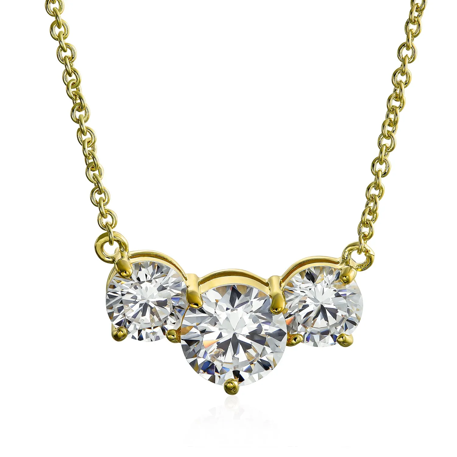 Bridal Necklace Classic CZ Solitaire 2CTW Three Stone Choker in Gold or Silver