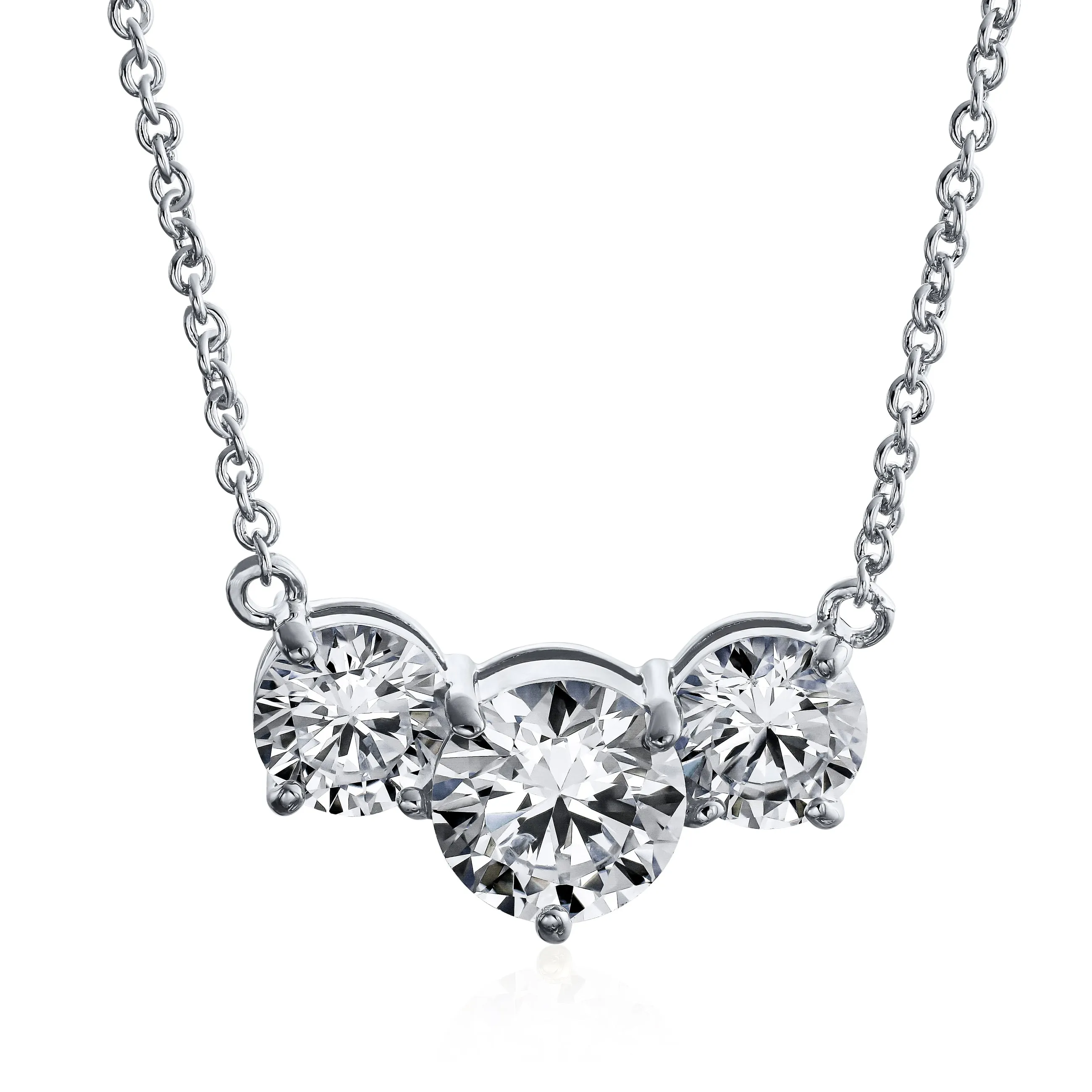 Bridal Necklace Classic CZ Solitaire 2CTW Three Stone Choker in Gold or Silver