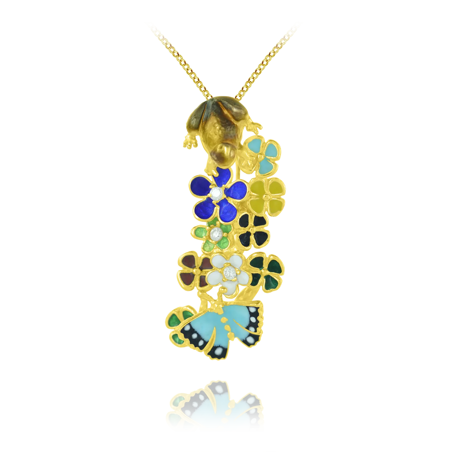 Cascading Enamel Pendant with Tree Frog