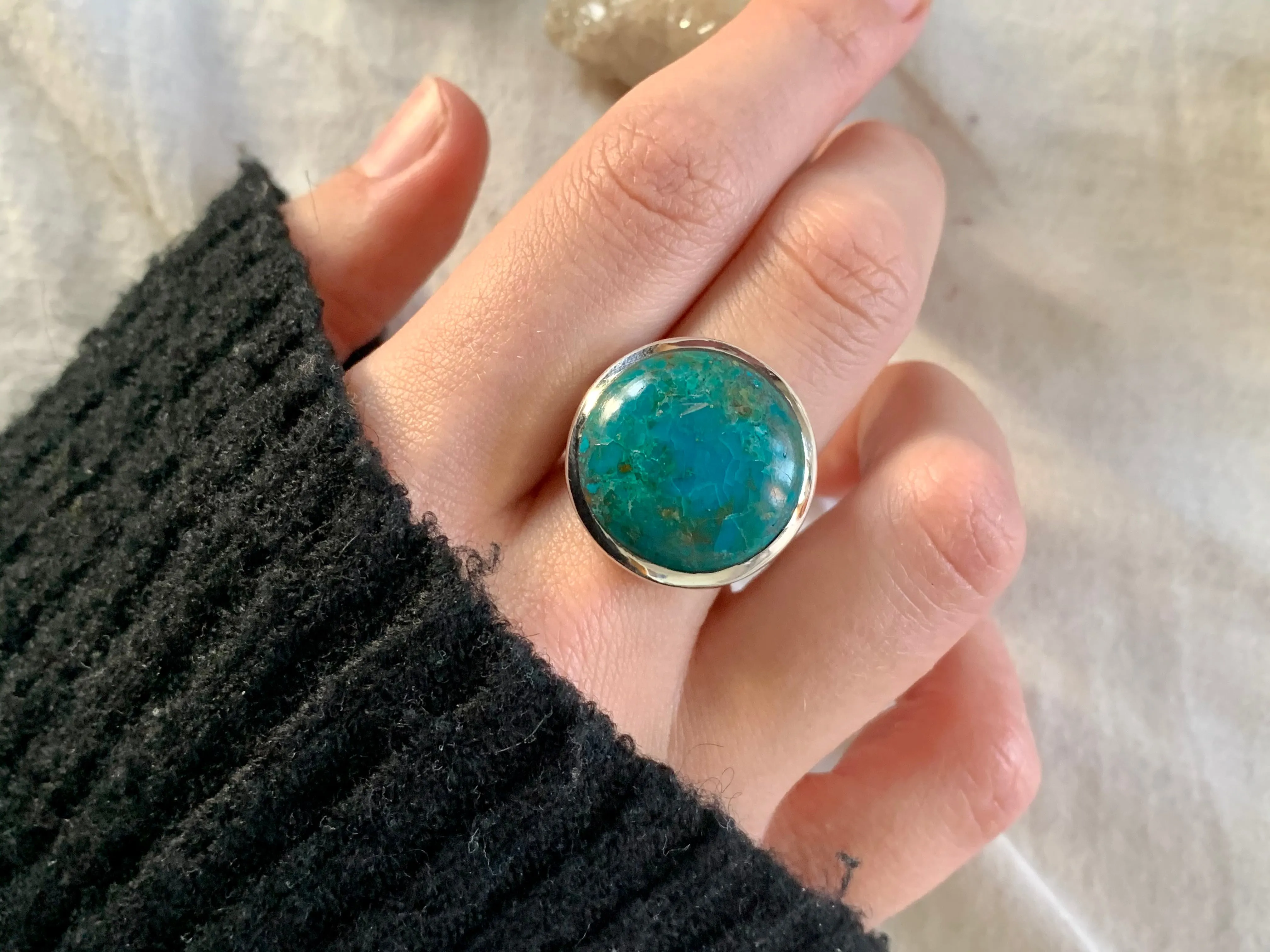 Chrysocolla Akoni Ring - Medium Round - US 9 (One of a kind)