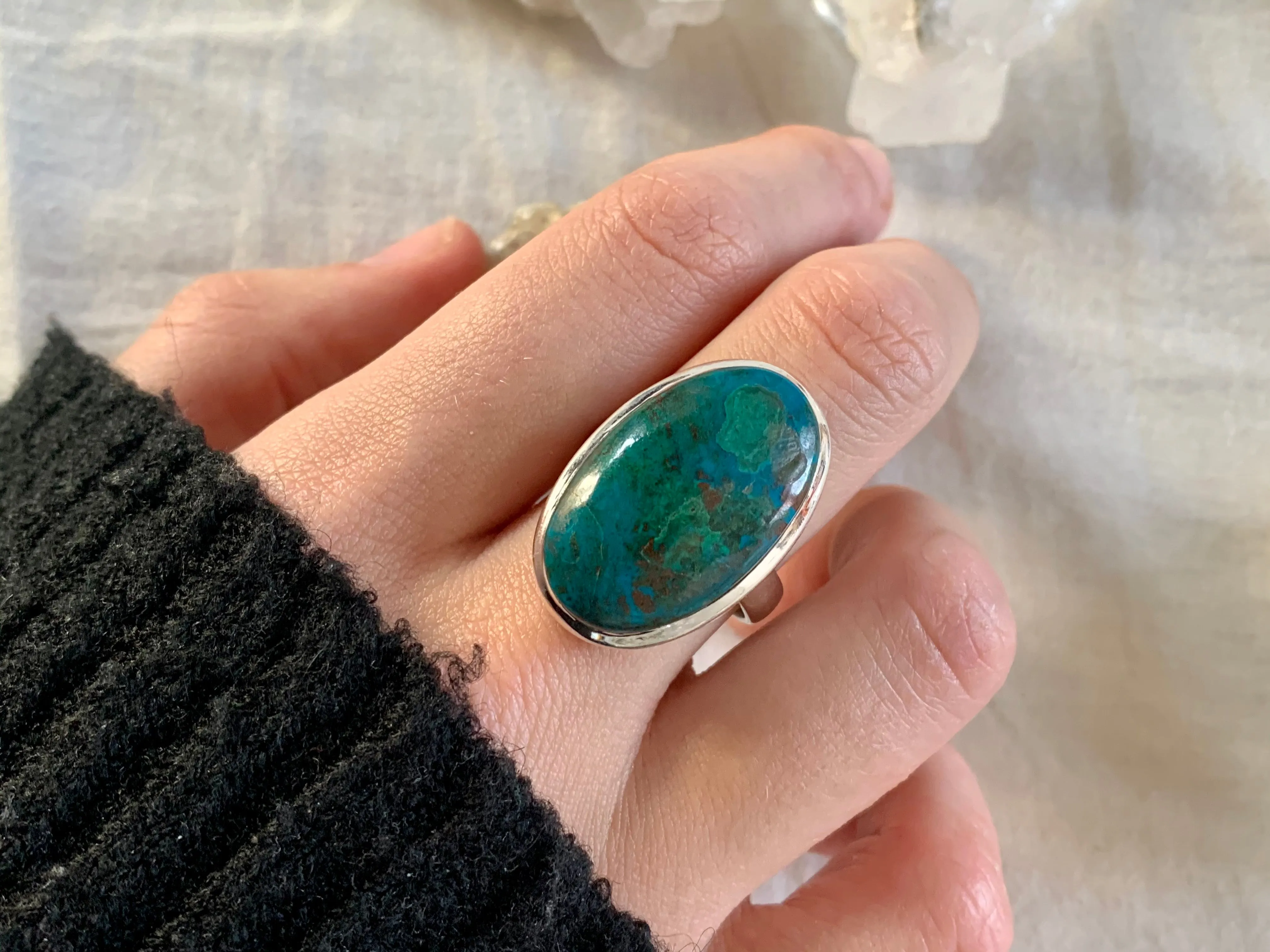 Chrysocolla Naevia Ring - Long Oval