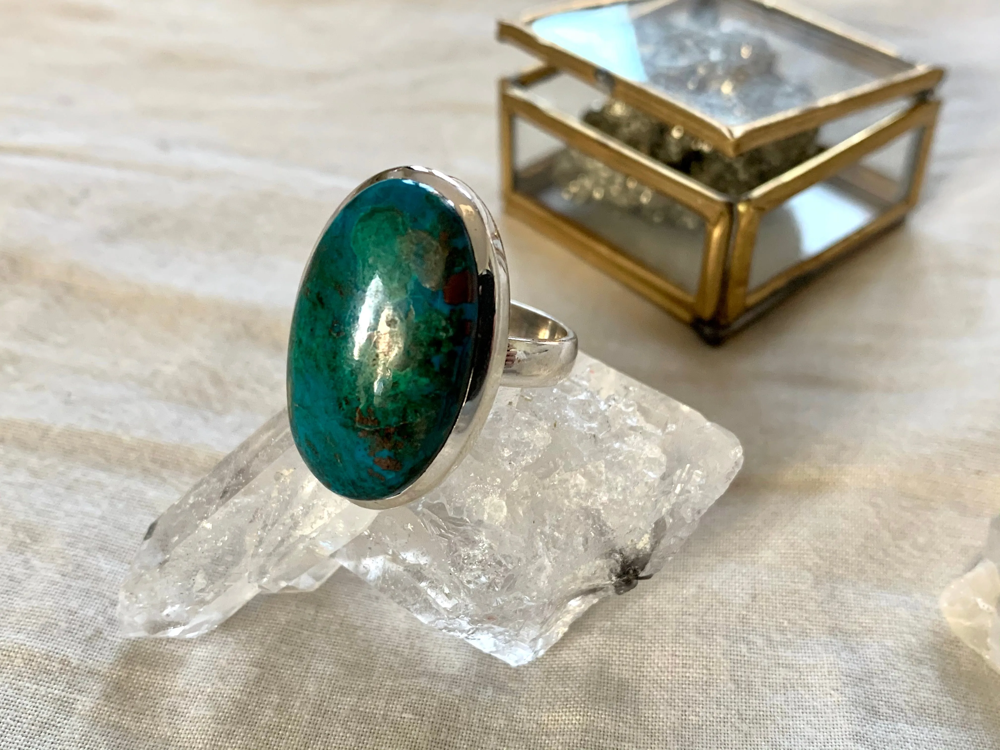 Chrysocolla Naevia Ring - Long Oval