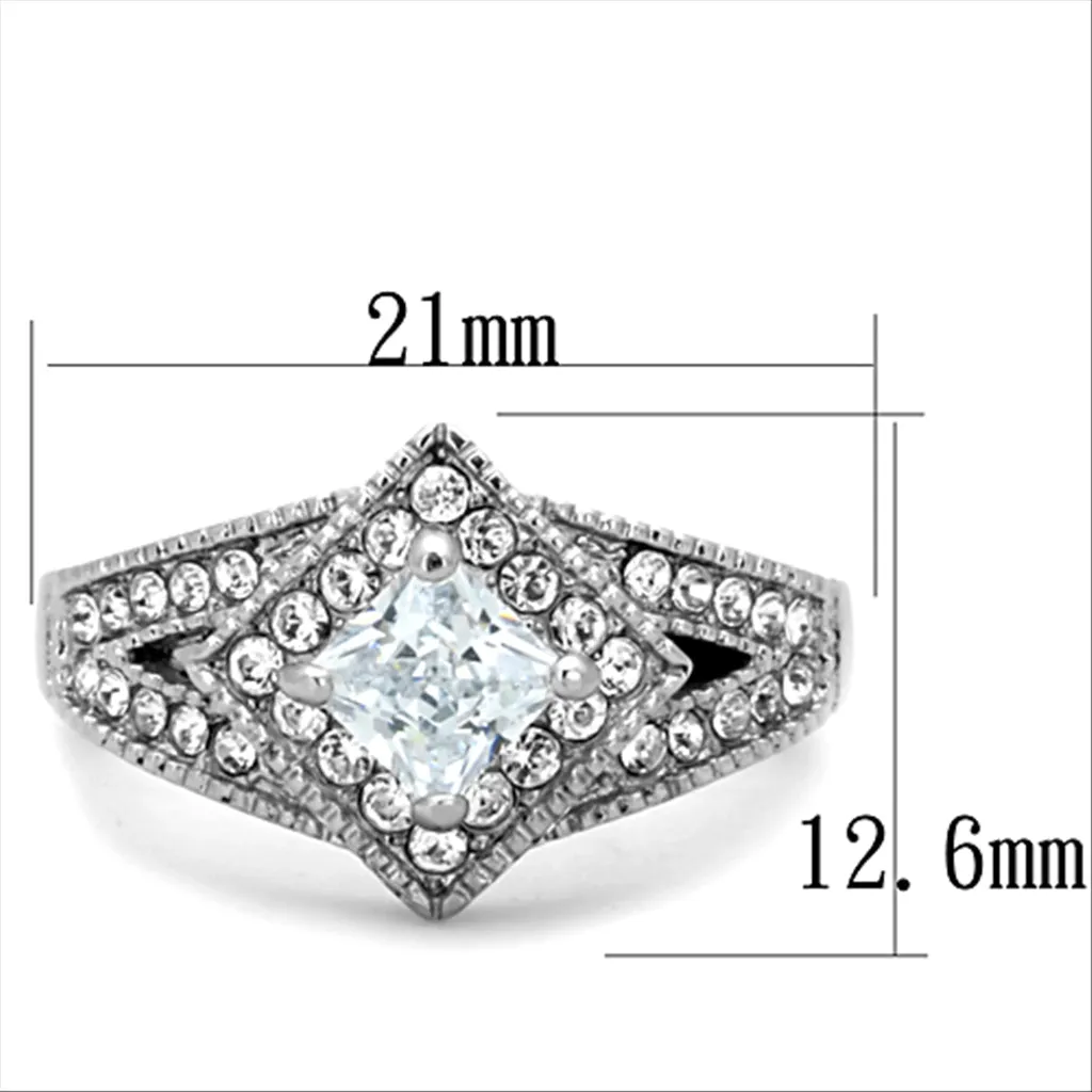 CJG2704 Pave Princess Cut CZ Stainless Steel  Ring