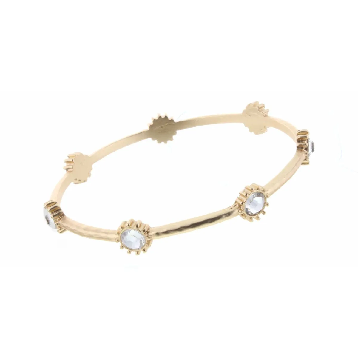 CLEAR GLASS CIRCLE WITH GOLD ACCENTS STATION BANGLE BRACELET