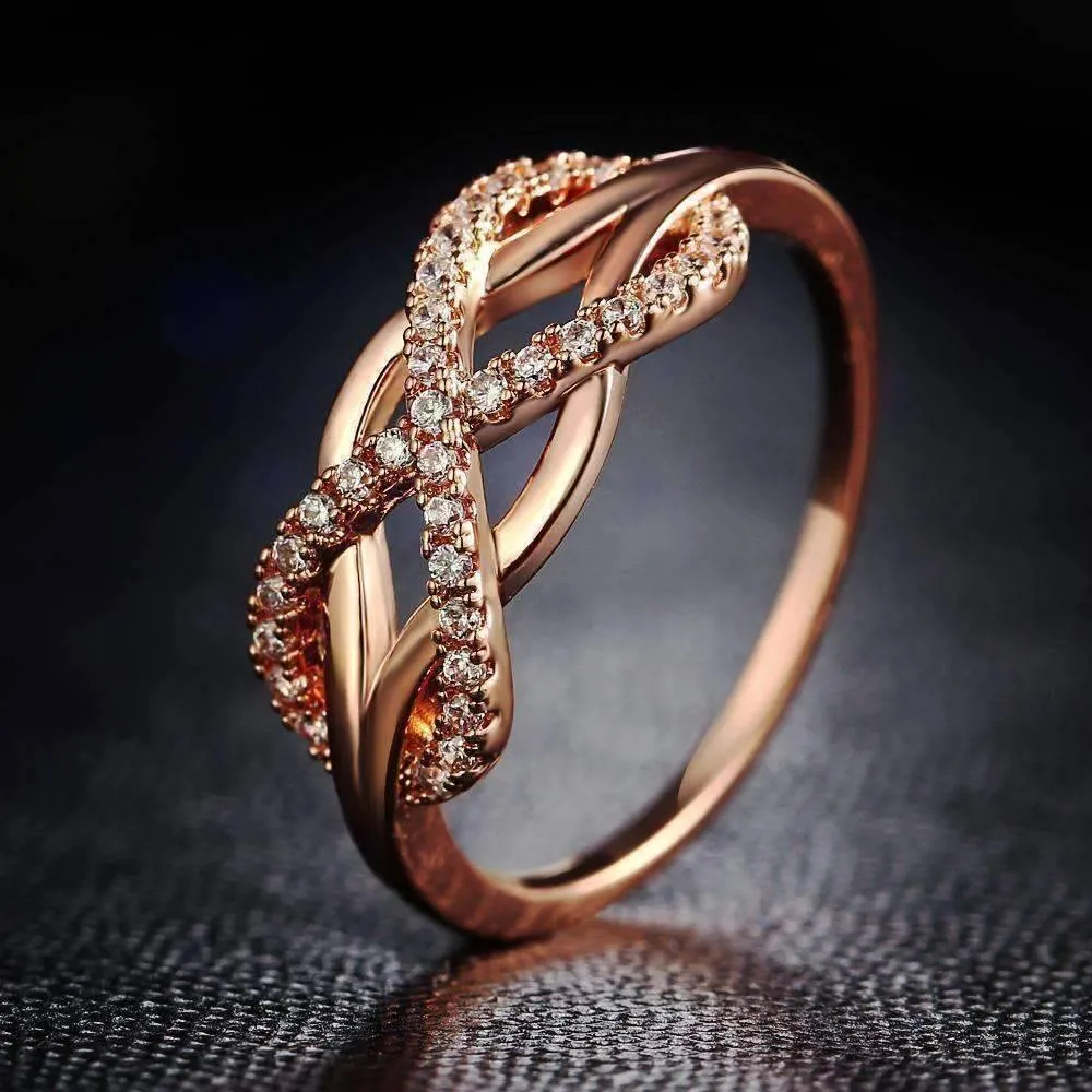 Continuum Petite Pavé CZ Infinity Symbol Ring in White or Rose Gold for Women Special Occasion, Birthday, Holiday