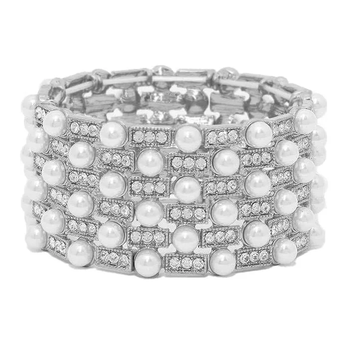 Crystal & Pearl Embellished Stretch Bracelet