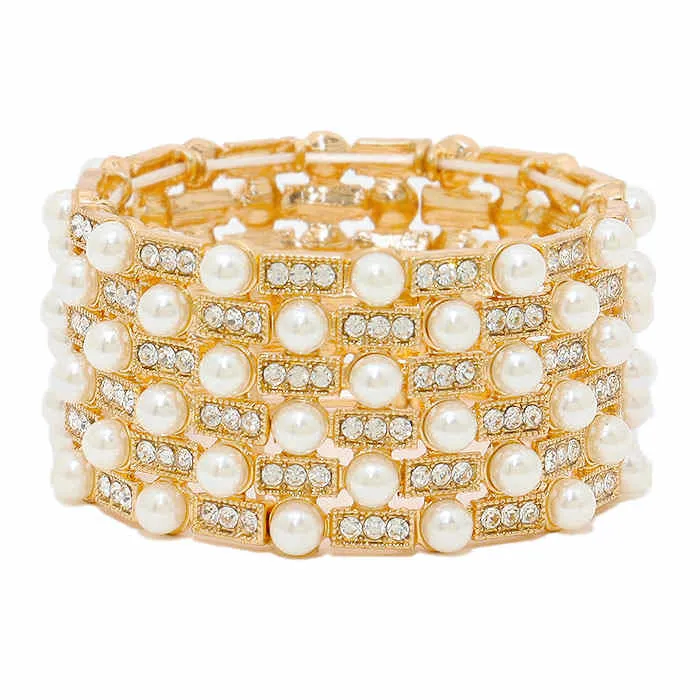 Crystal & Pearl Embellished Stretch Bracelet