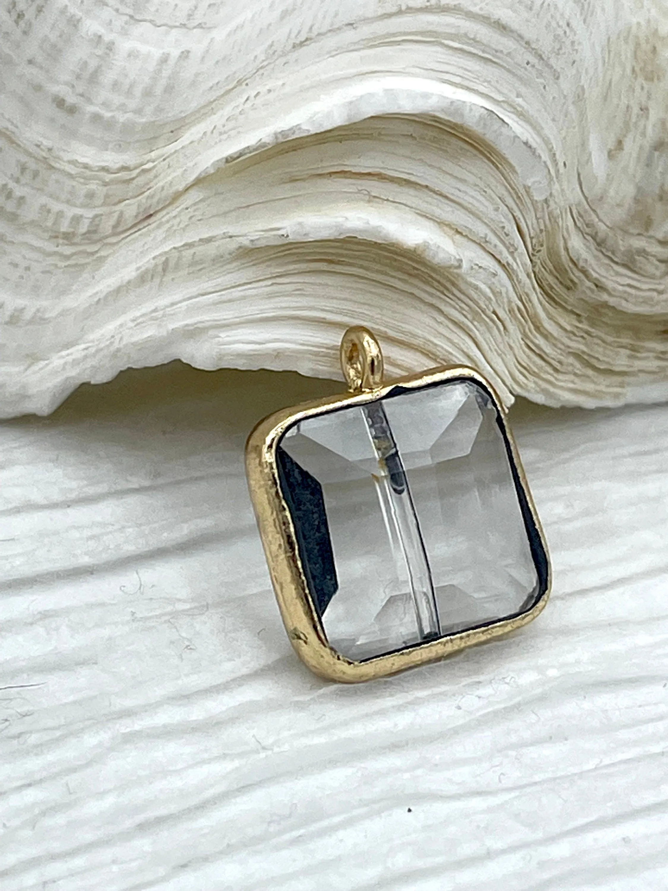 Crystal Gold Soldered Pendants and charms. Square, Teardrop, Drop, Square connector , 7 Styles to choose from. Fast Shipping