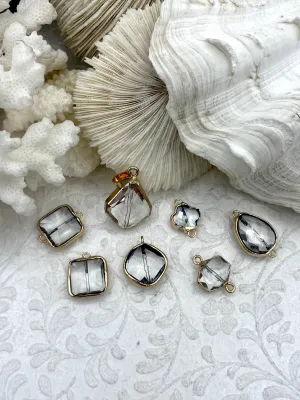 Crystal Gold Soldered Pendants and charms. Square, Teardrop, Drop, Square connector , 7 Styles to choose from. Fast Shipping