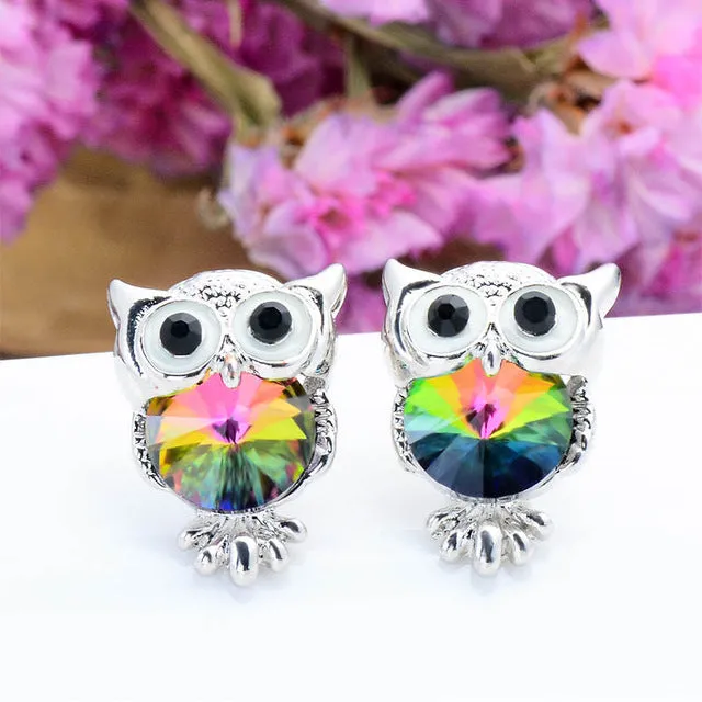 Crystal Owl Stud Earrings For Women