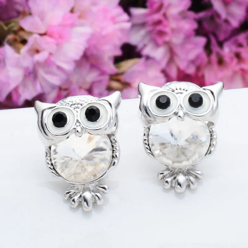 Crystal Owl Stud Earrings For Women